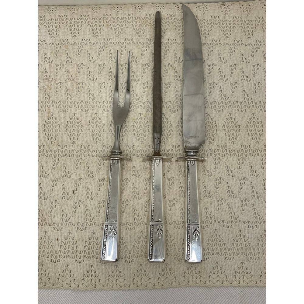 Oneida Prestige Grenoble Silverplate 3 Piece Carving Set Knife Fork Steel VTG